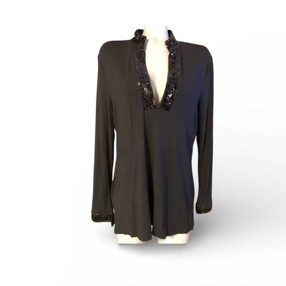 Talbots Black Knit Tunic with Sequin Trim Size M